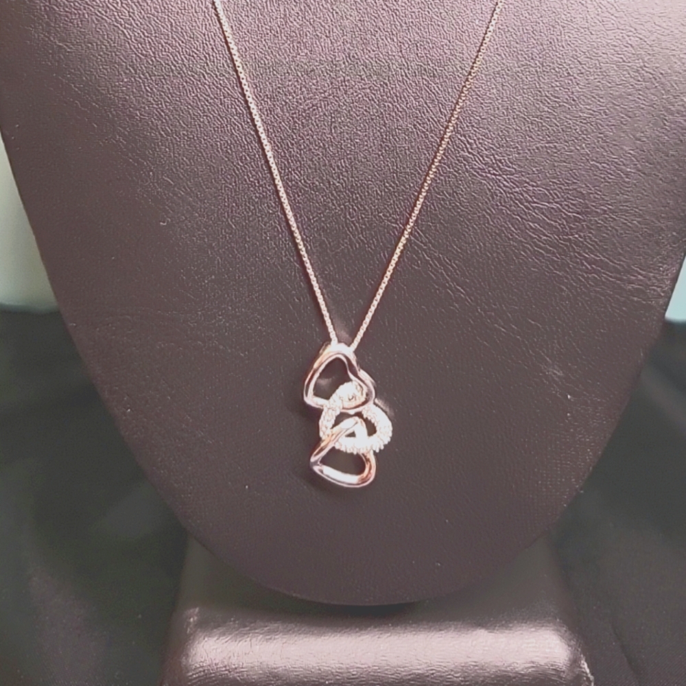 P17. Diamond Triple Heart Italy 925 Sterling Silver Necklace by CW, 18"
